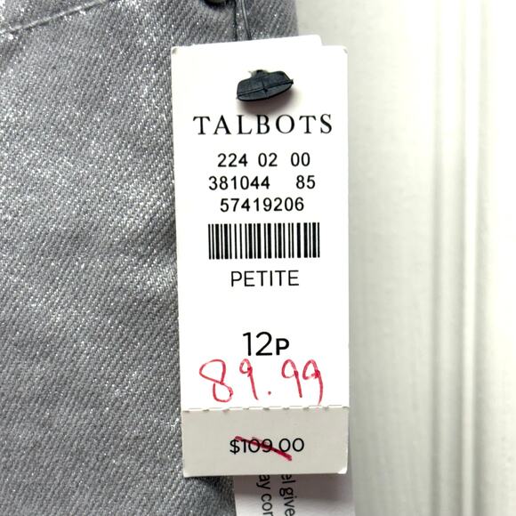 NWT Talbots Metallic Silver Jeans Holiday Slacks Slim Ankle Women's Size 12P - Picture 6 of 7